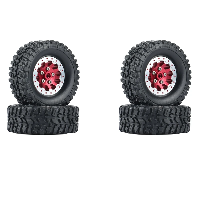 

4Pcs Metal Beadlock Wheel Hub Rim and Rubber Tire Set for WPL C14 C24 B14 B24 B36 MN D90 MN99S RC Car Upgrade Parts
