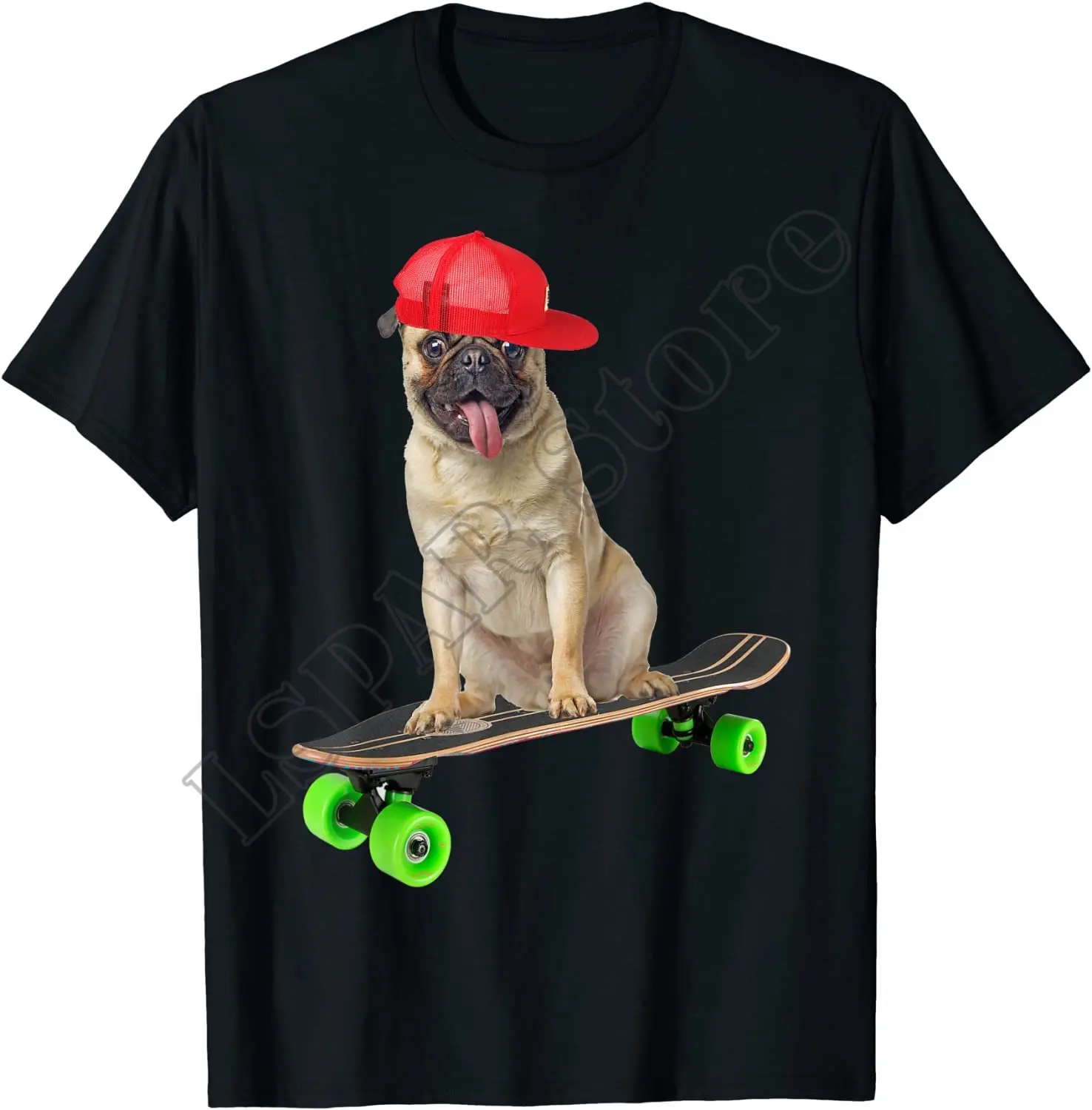 Pug Dog Skateboarding Skater Skateboarder T-Shirt Boys Girls T-Shirt