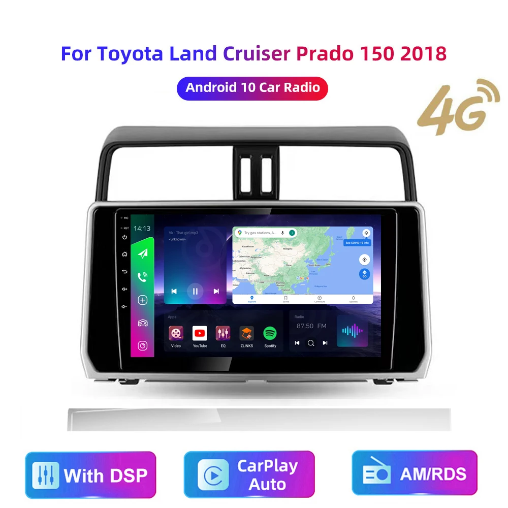 Radio Estéreo con GPS para coche, reproductor multimedia con Android, vídeo, HD, Carplay, 4G, AM/RDS/DSP, para Toyota Land Cruiser Prado 150, 2017- 2018
