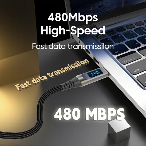 Элough Кабель USB C — USB C с цифровым дисплеем, 240 Вт, цинковый сплав, кабель типа C — тип C, быстрая зарядка для iPhone 15 16