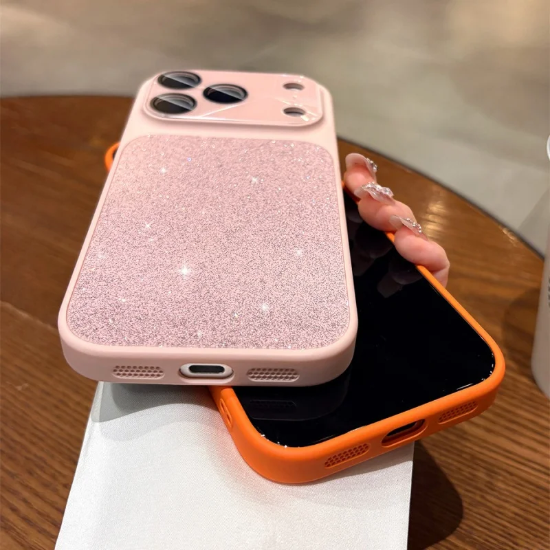 Роскошный блестящий стеклянный чехол для iPhone 17 Air 16 15 Plus 14 13 12 Pro Max с защитой объектива, противоударный гибридный бампер-накладка (art.: 3920dbcd56f77) - 3920dbcd56f77