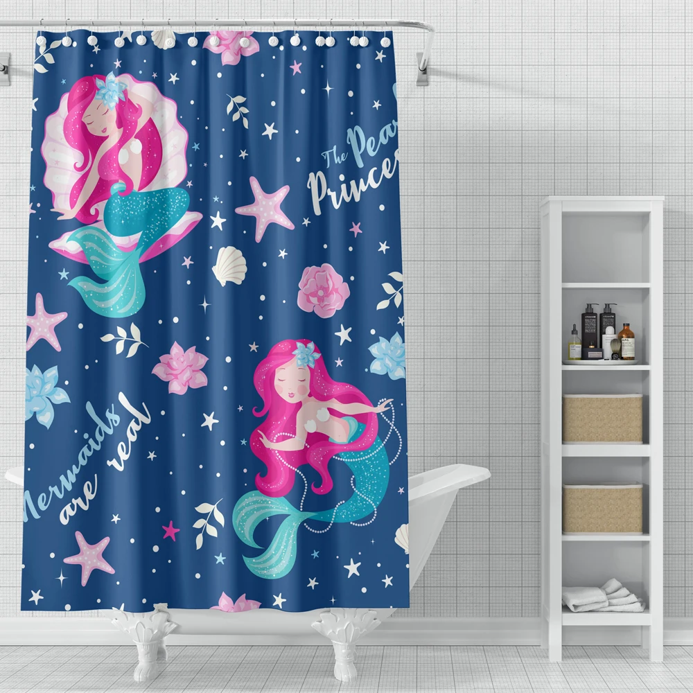 

Creative mermaid pattern cartoon beautiful shower curtain windproof bathroom layout home decoration