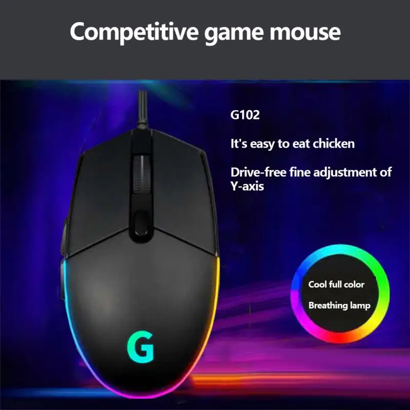 For G102 Lightsync Wired Gaming Mouse Backlit Mechanica Side Button Glare Mouse Macro Laptop USB Home Office G102