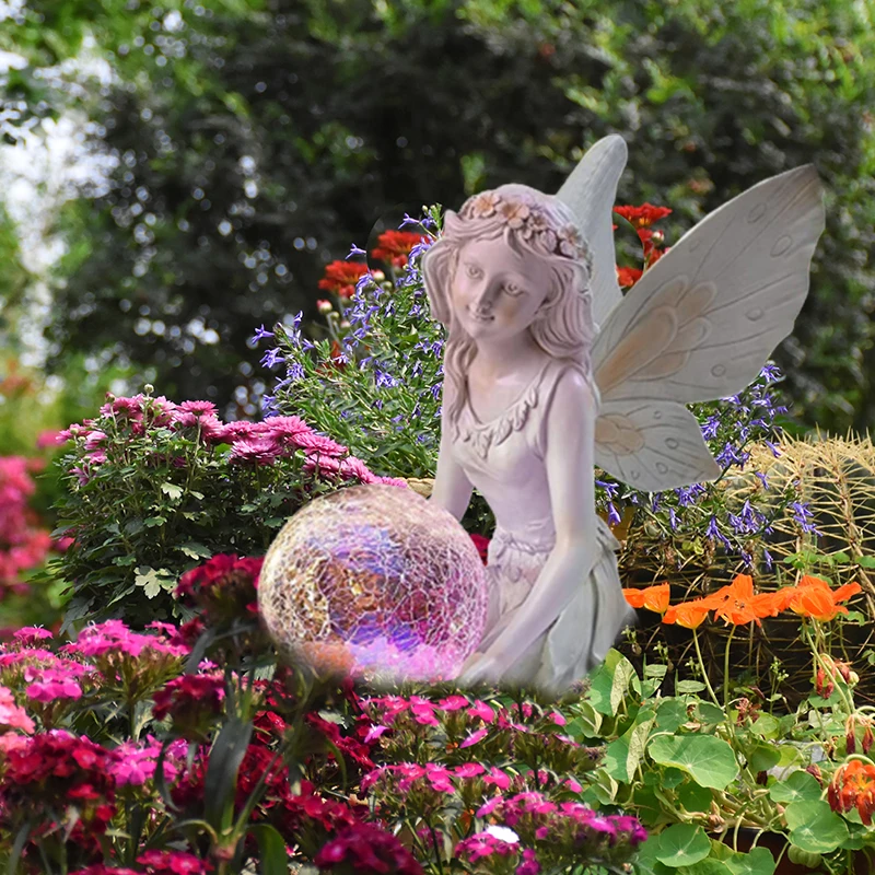 

Solar Lamp Luminous Resin Fairy Girl Angel Figure Sculpture Crafts Ornaments Outdoor Waterproof Garden Lawn Landscape LED Light