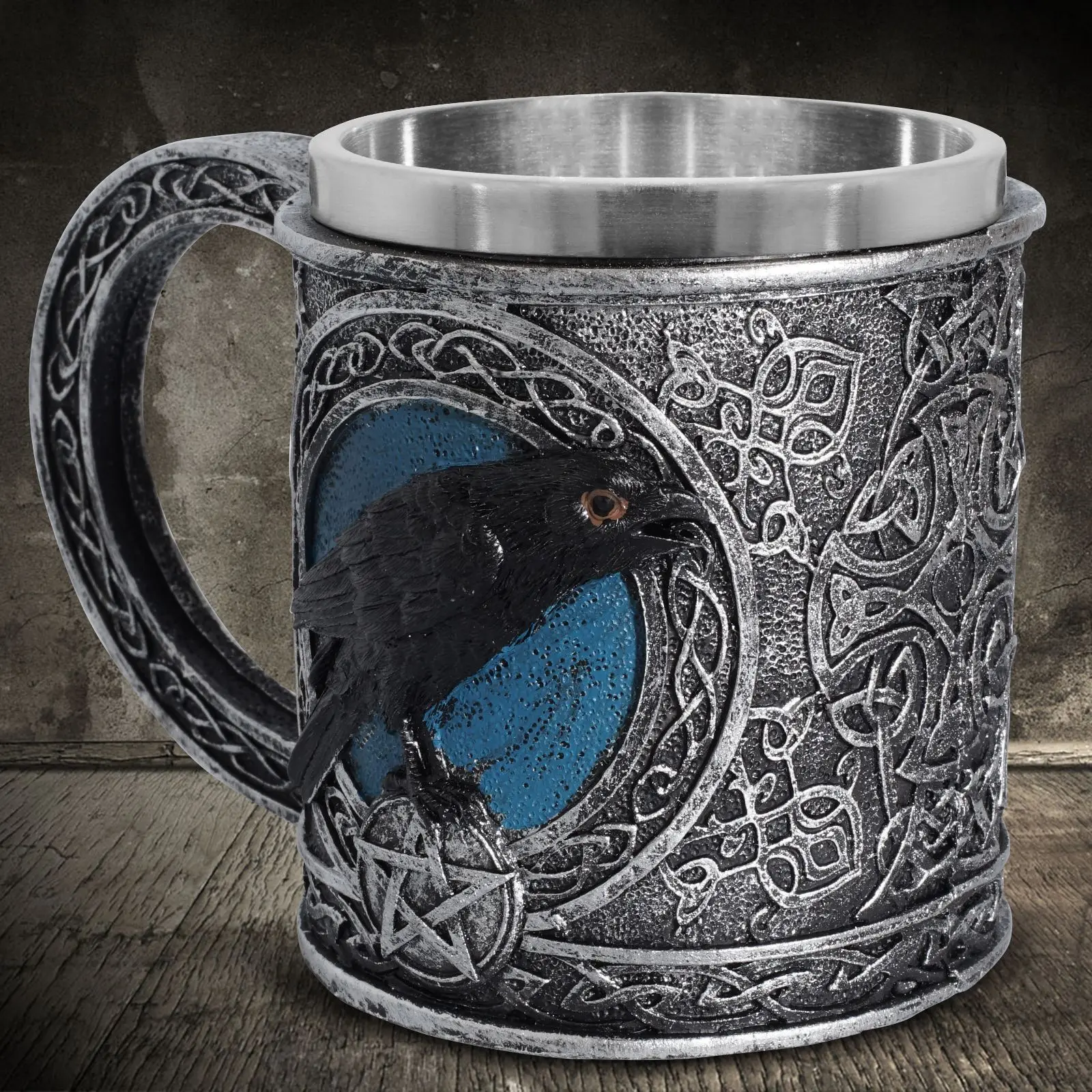 Nordic Viking Odin raven star Tankard Raven beer glass retro stainless steel wine glass bar Christmas gift