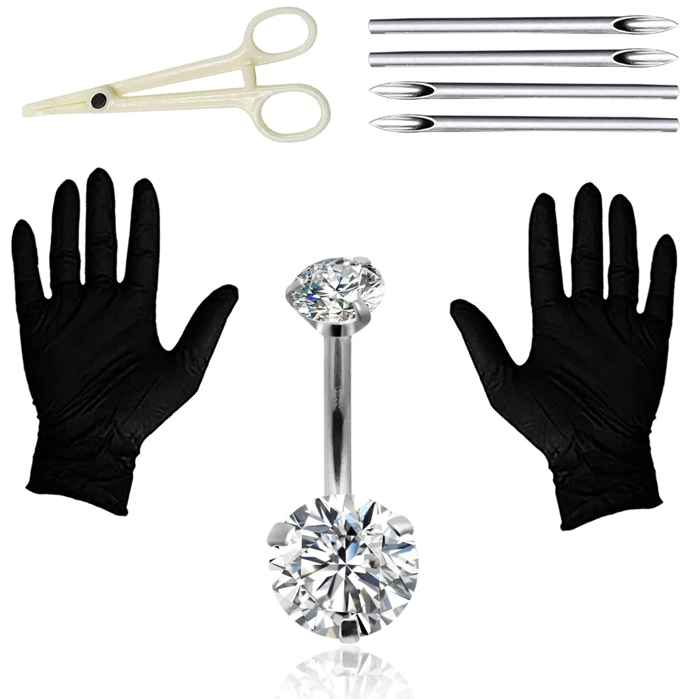 8PCS Belly Piercing Kit - 14G Belly Button Ring with 316L Steel Piercing Needles and Piercing Clamp Belly Kit