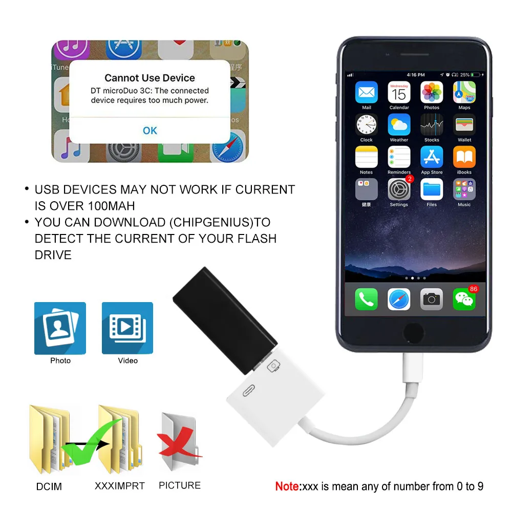 Lightning  iPhone to USB 3.0 OTG Camera Adapter/Cable Cord with Charging for iPhone/iPad