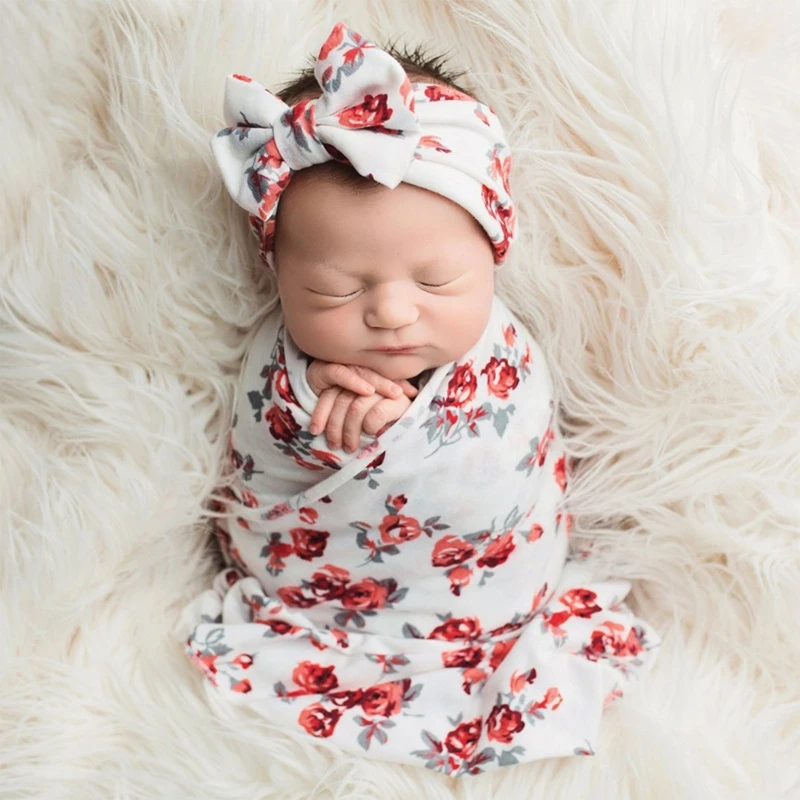 

Newborn Baby Cotton Swaddle Cloth Wrap Towel with Headband 2pcs/set for Newborn Baby Girls Boys Photography Props Dropshipping