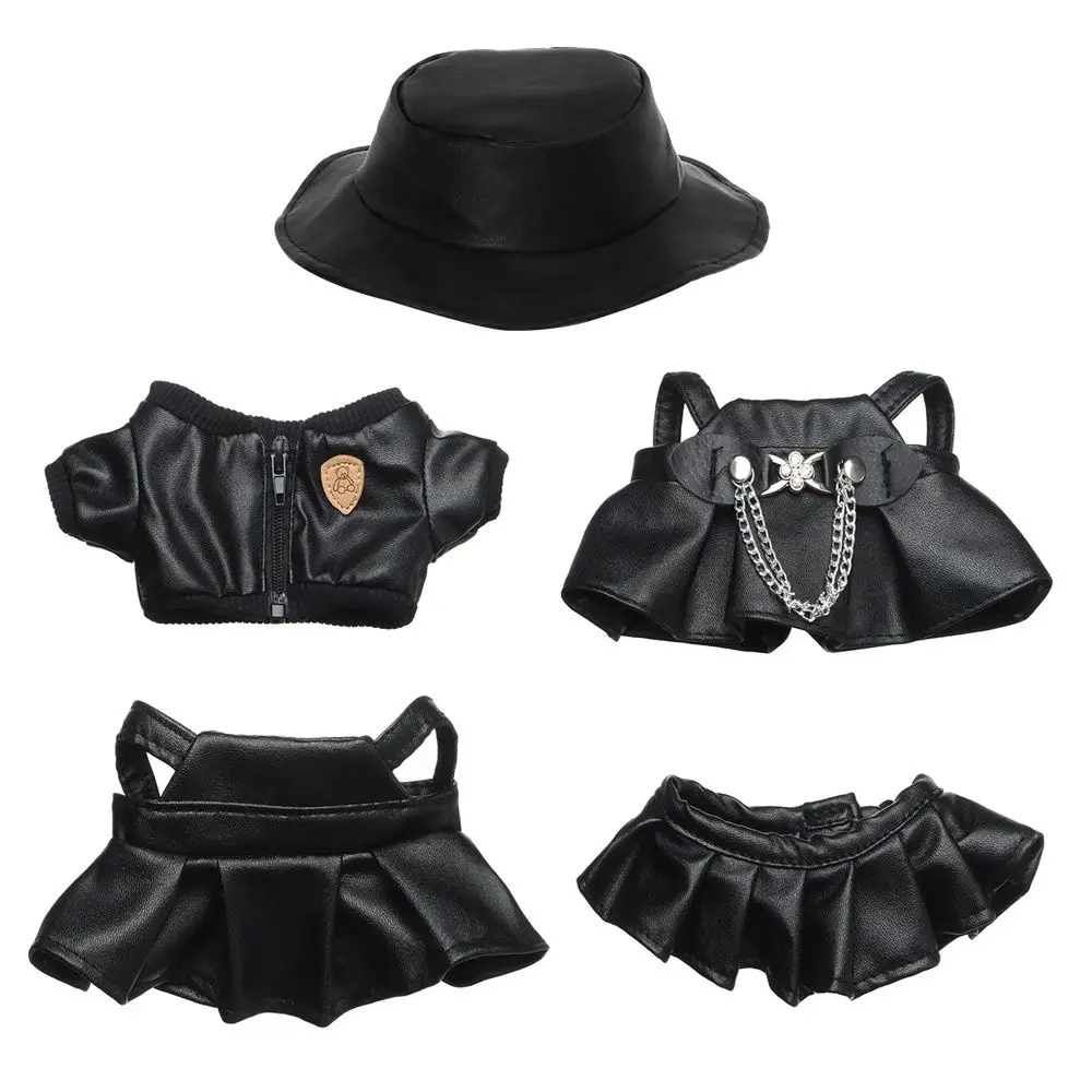 

Doll Overalls Skirt Suit Clothing 20cm Doll Overalls PU Leather Jacket Doll Outfit Accessories Plush Doll's Clothes