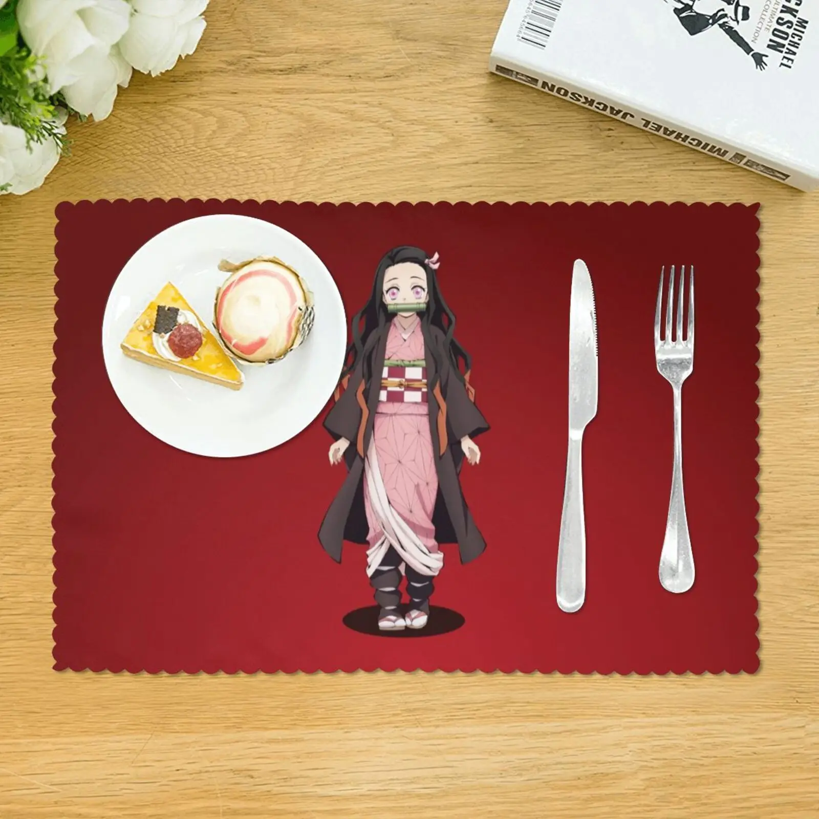 

Demon Slayer Nezuko Placemat for Dining Table Polyester Christmas Single Side Printed Table Mat Stocked Rectangle 4 Pieces