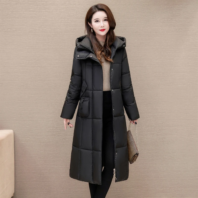 Длинное зимнее пальто женское S-3XL с капюшоном утепленная теплая одежда женская