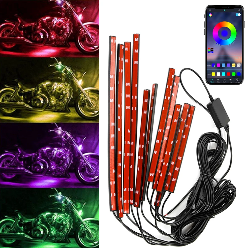 

Colorful Motorcycle Decorative Lamp Universal 5050 SMD LED APP Control RGB Moto Car Atmosphere Ambient Light Moto Strip Lamp Kit