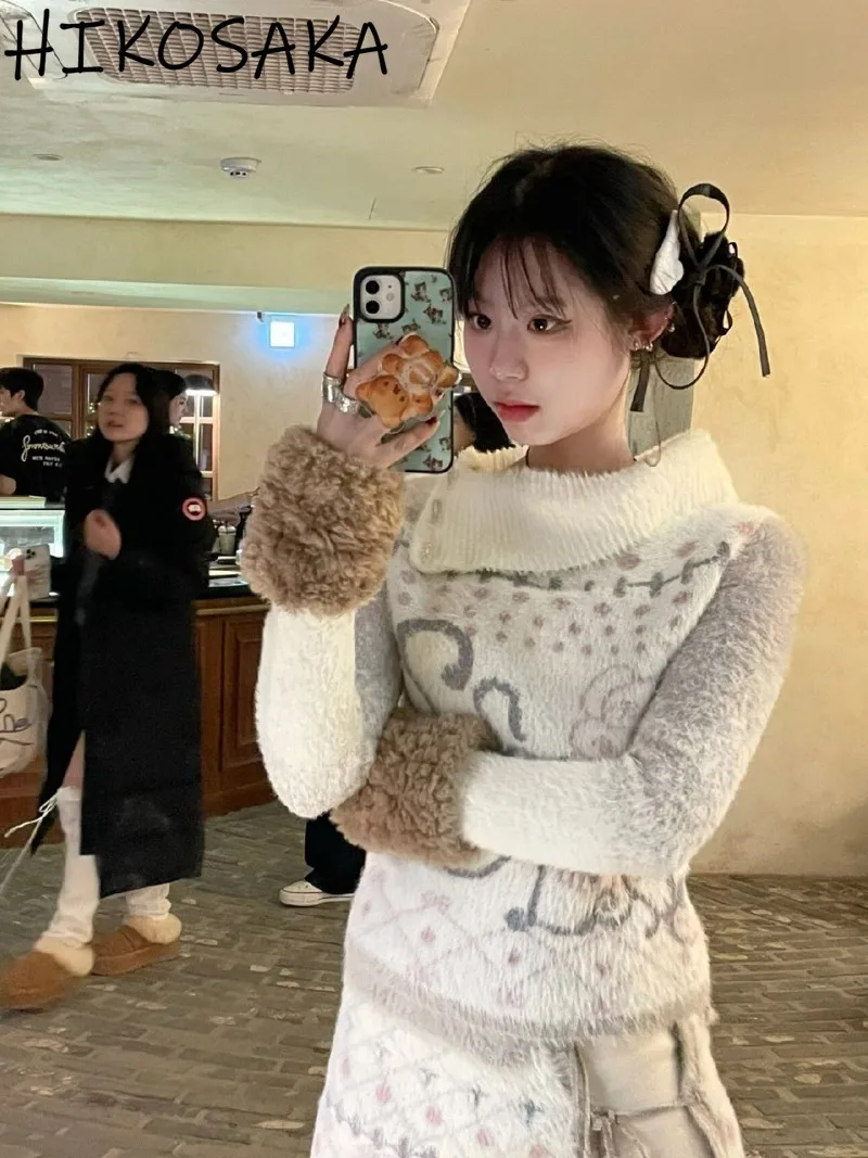 Женский свитер с забавным принтом Теплый Мягкий трикотажный графическим Y2k