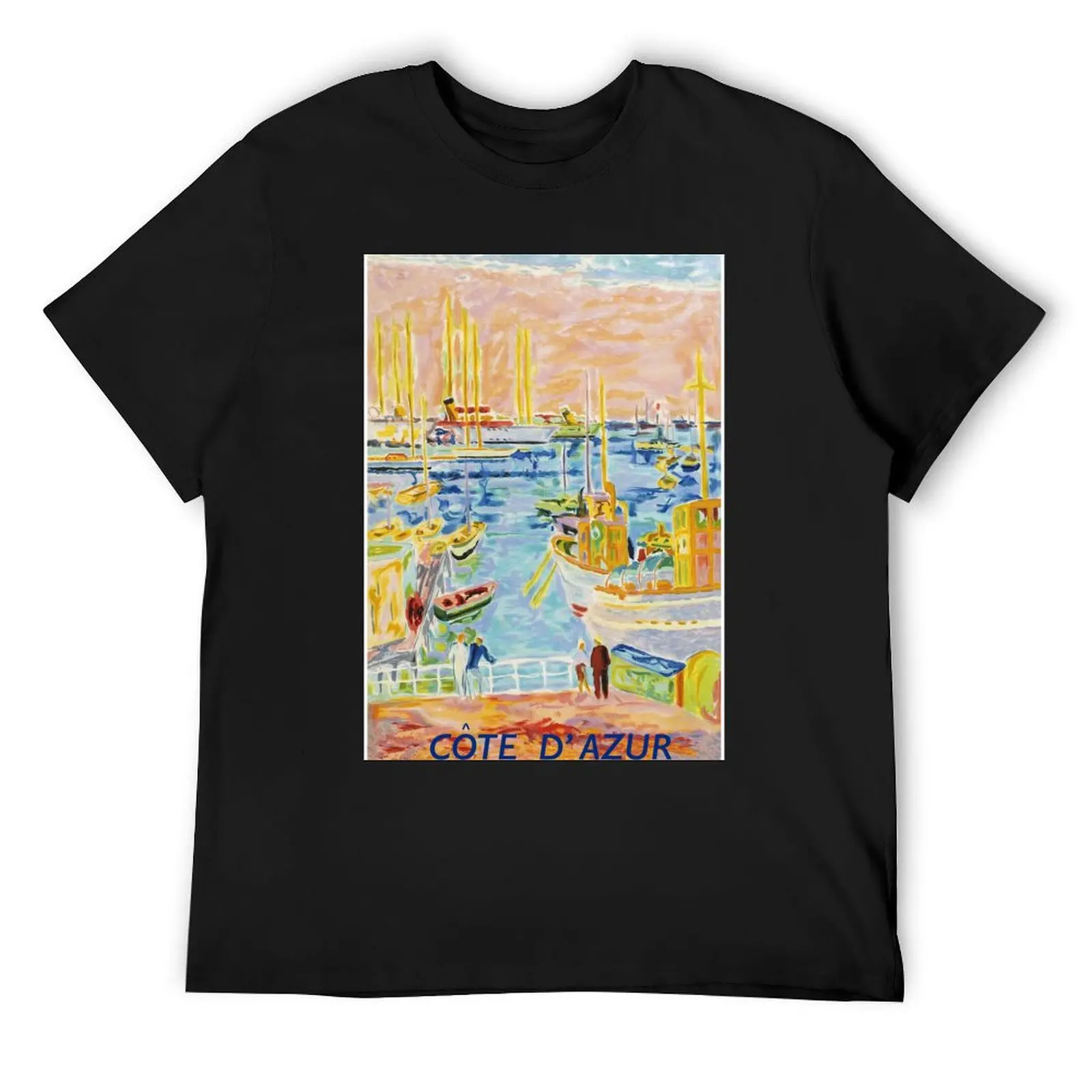 Cote d' Azur Франция винтажная футболка с туристическим плакатом черные футболки