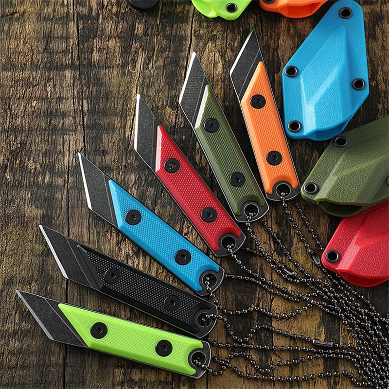 

Mini EDC Straight Cutting Knife Outdoor Camping Necklace Knife Portable Keychain Defense Barbecue Utility Knife