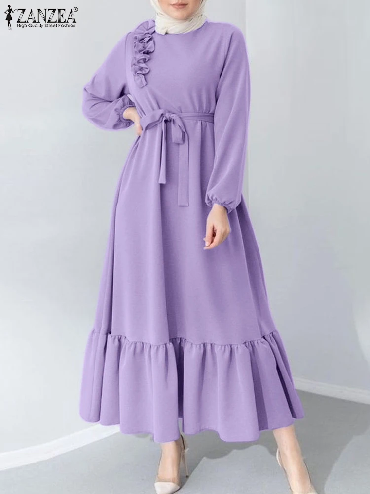 Халат ZANZEA с длинным рукавом и круглым вырезом мусульманский модный длинный халат