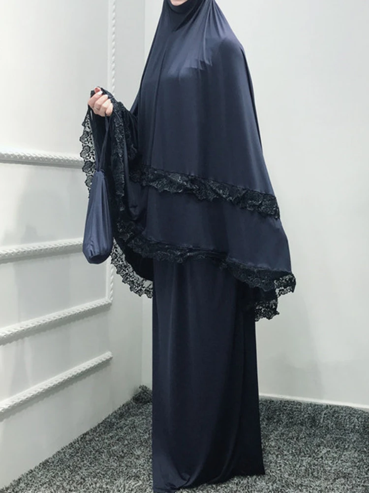 Two Piece Set Prayer Garment Dress Muslim Women Abaya Jilbab Hijab Long Khimar Musulman Ramadan Skirt Sets Islamic Clothes Niqab
