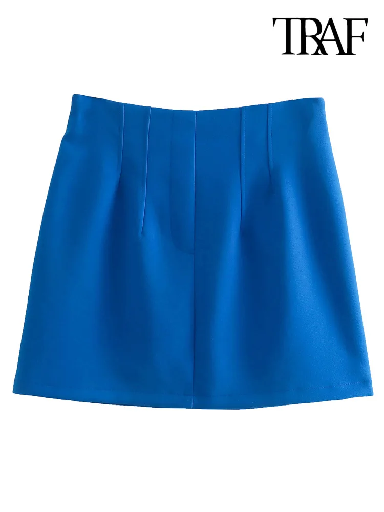 

TRAF Women Fashion Office Wear Mini Skirt Vintage High Waist Back Zipper Female Skirts Mujer