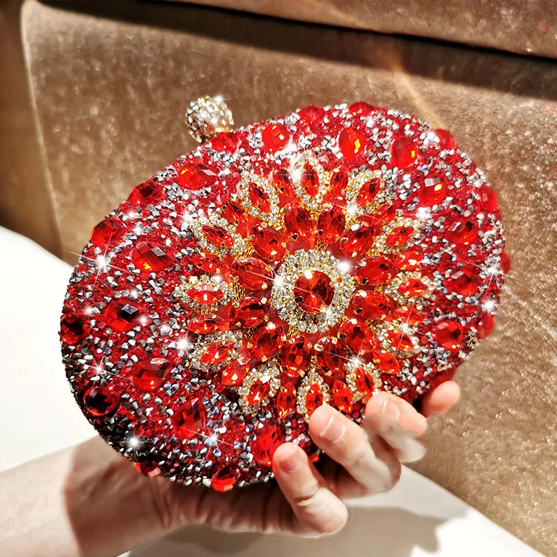 

2022 Rhinestone sunflower diamond full diamond goose egg small hand bag oblique cross women's bag dress cheongsam banquet bag