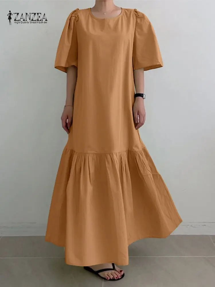 

ZANZEA Women Half Sleeve O-Neck Solid Color Vestidos Bohemian Summer Elegant Long Dress Female Casual Fashion Holiday Robe 2023