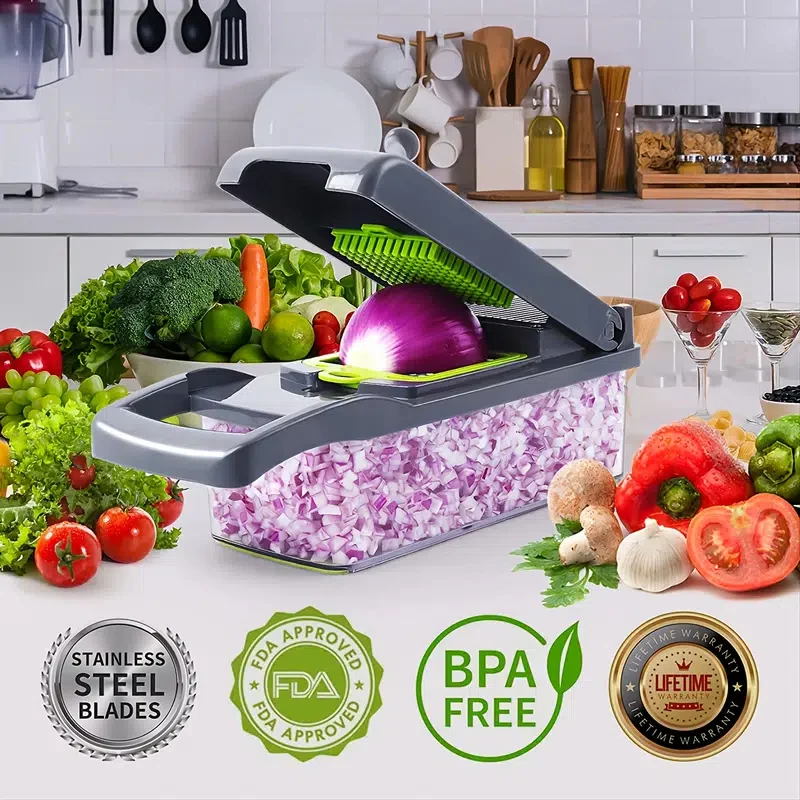 

Kitchen 13 In 1 Food Chopper 8 Blades Cutter With Container, Vegetable Onion Chopper, (13.7*4.7Inch)