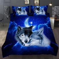 3d bedding set wolf animal night moon printed duvet cover set single double twin full queen king bed clothes for kid children