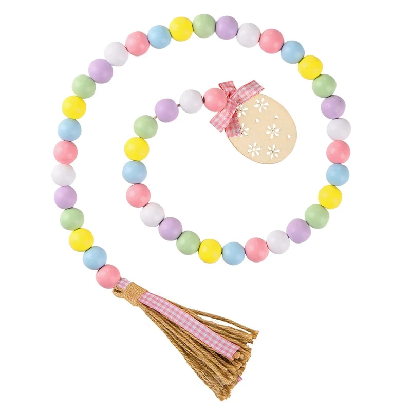 

Easter Wood Bead Garland With Tassels Farmhouse Rustic Spring Beads Garland Natural Garland Prayer Boho Beads Home Decor