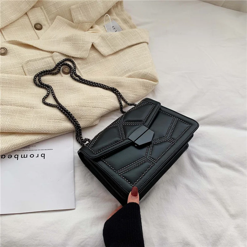 

2023 Rivet Chain Brand PU Leather Crossbody Bags For Women hit Simple Fashion Shoulder Bag Lady Luxury Small Handbags