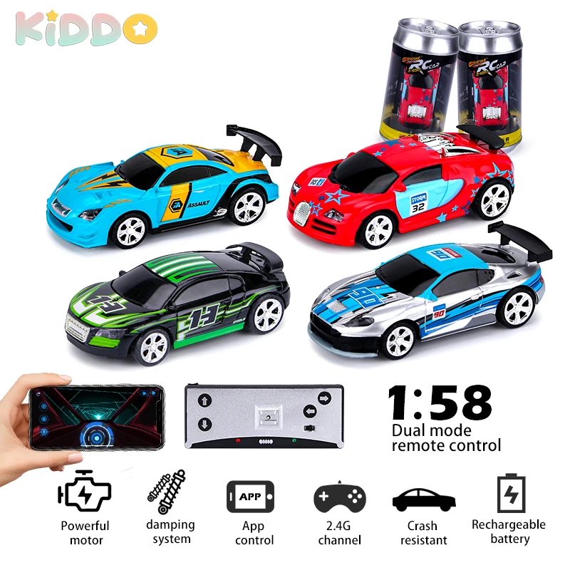 

1:58 2.4G RC Car Mini High Speed Coke Can Remote Control Car Drift Racing Dual App Remote Control Vehicle RC Car Model For Child