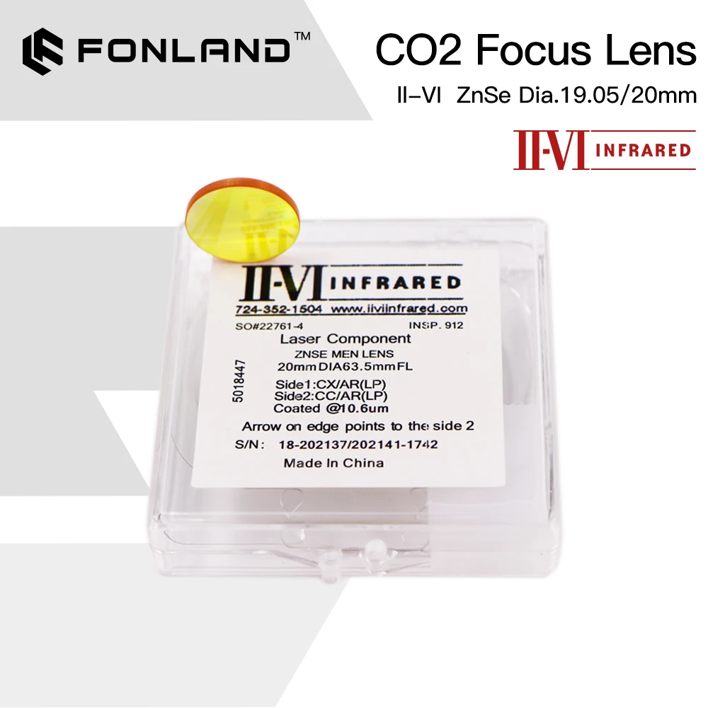 

II-VI INFRARED CO2 Laser Focus Lens Dia.19.05mm 20mm FL 38.1/50.8/63.5/76.2/101.6 mm For CO2 Laser Cutting Machine Lenses ZnSe