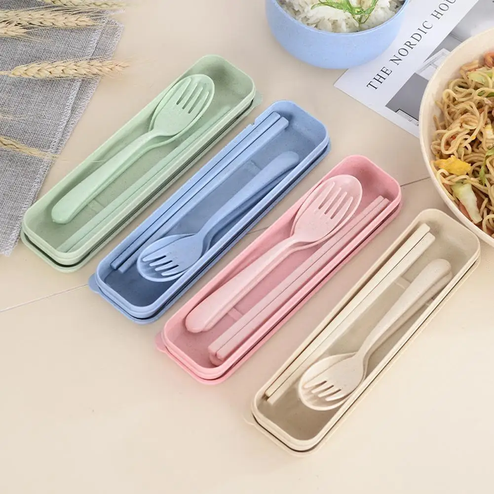 

Portable Tableware Color Cutlery Wheat Straw Accessories With Dinnerware Spoon Kitchen Chopsticks Fork Box C8c6