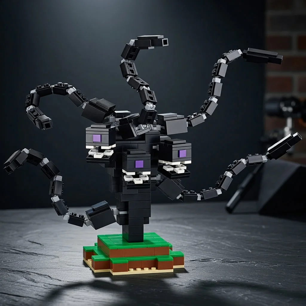Фото Конструктор MOC Dark Chaos Storm Boss: Набор для сборки трехголового монстра из пиксельных блоков, модель для взрослых, подарок, игрушка для самостоятельной сборки №1