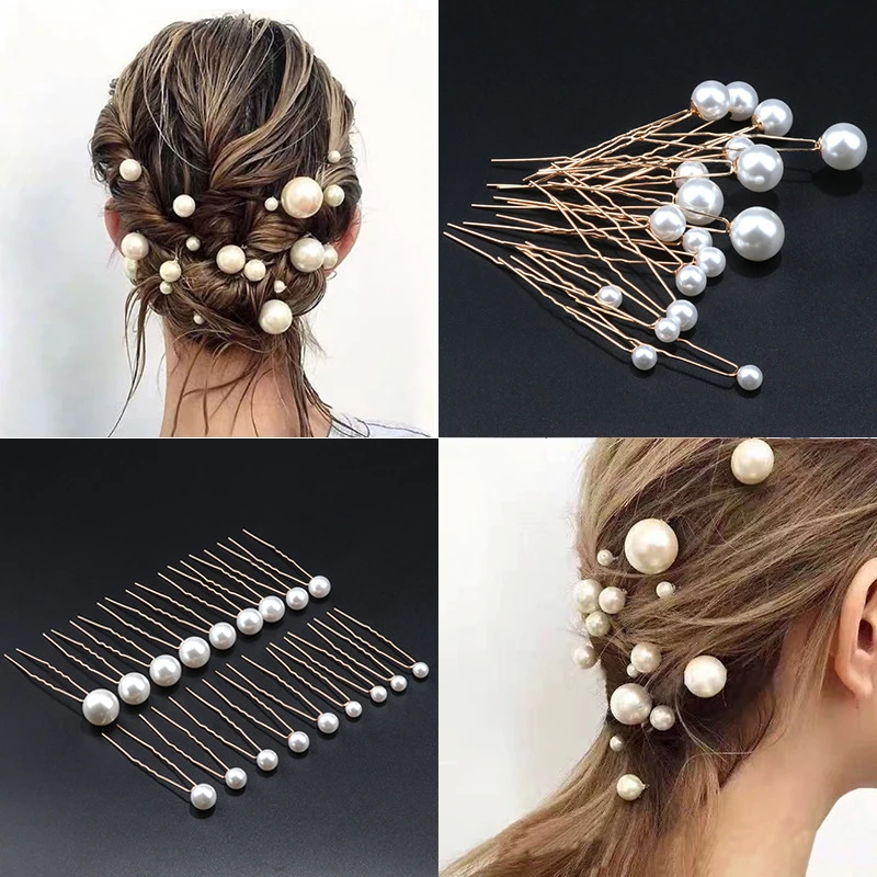 

New U-shaped Pin Metal Barrette Clip Hairpins Simulated Pearl Bridal Tiara Hair Accessories Wedding Hairstyle Design Tools