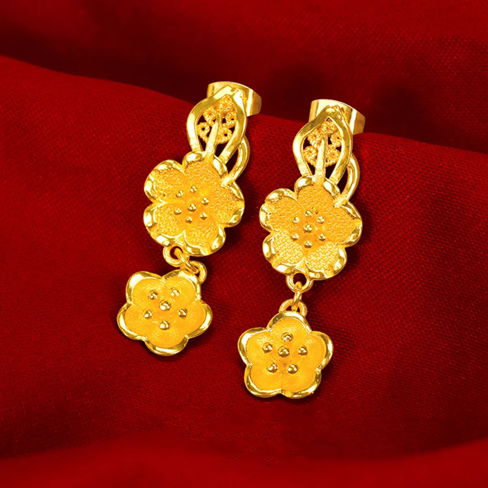 

Серьги-подвески с 2 цветами для женщин и девушек, висячие украшения из 18-каратного желтого золота, хороший подарок на день рождения