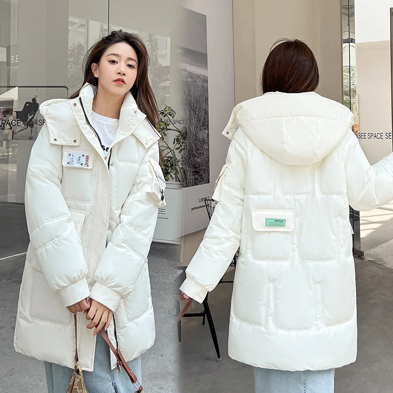 2022 New Loose Cotton Padded Coats Women Winter Hooded Parkas Thick Warm Wadded Jackets Lady Klein Blue White Green Outerwear