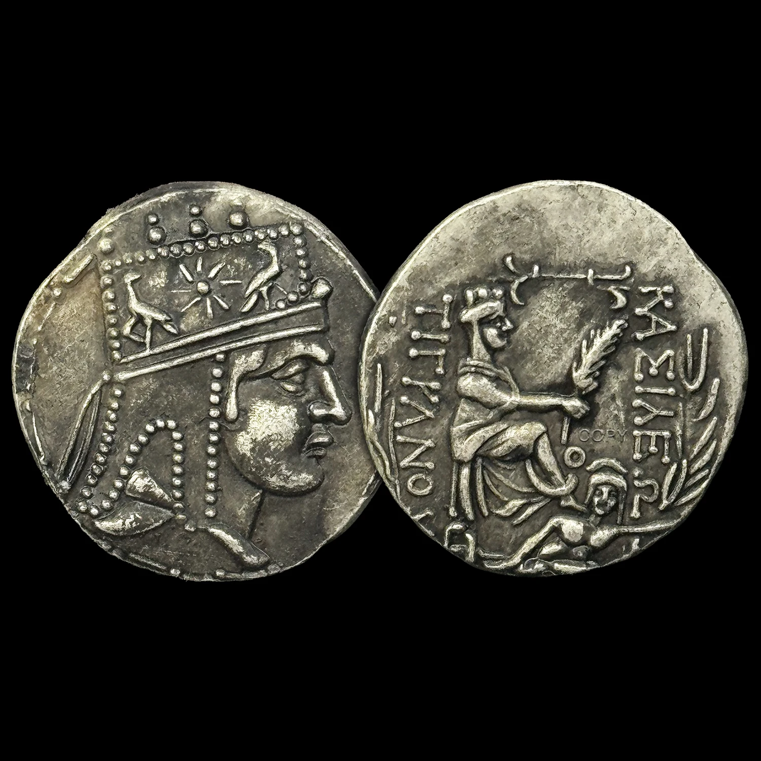 

1pc Greek Armenian Kingdom Tigran II Fate Goddess Tikka Antique Copy Coin Necklace Pendant Holiday gift Collectible Home Decor