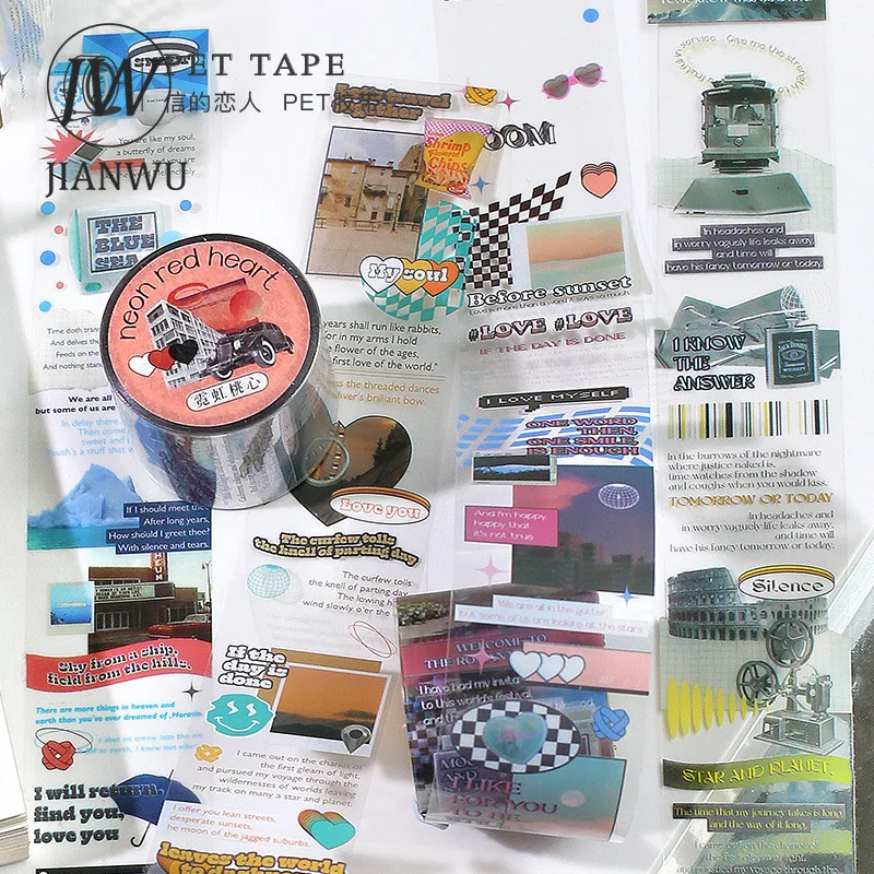 

JIANWU 3cm*300cm Creative Waterproof PET Washi Tape DIY Diary Scrapbooking Collage Literary Decoration Masking Tapes Stationery