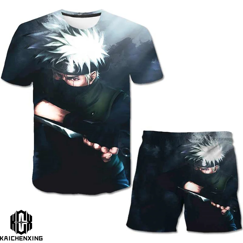 

2023 New Kids Clothes Suit Boys Summer Clothing Fashion Casual Children's kakashi Naruto Fashion Two-Piece Set 4-14Y 3D T Shirt