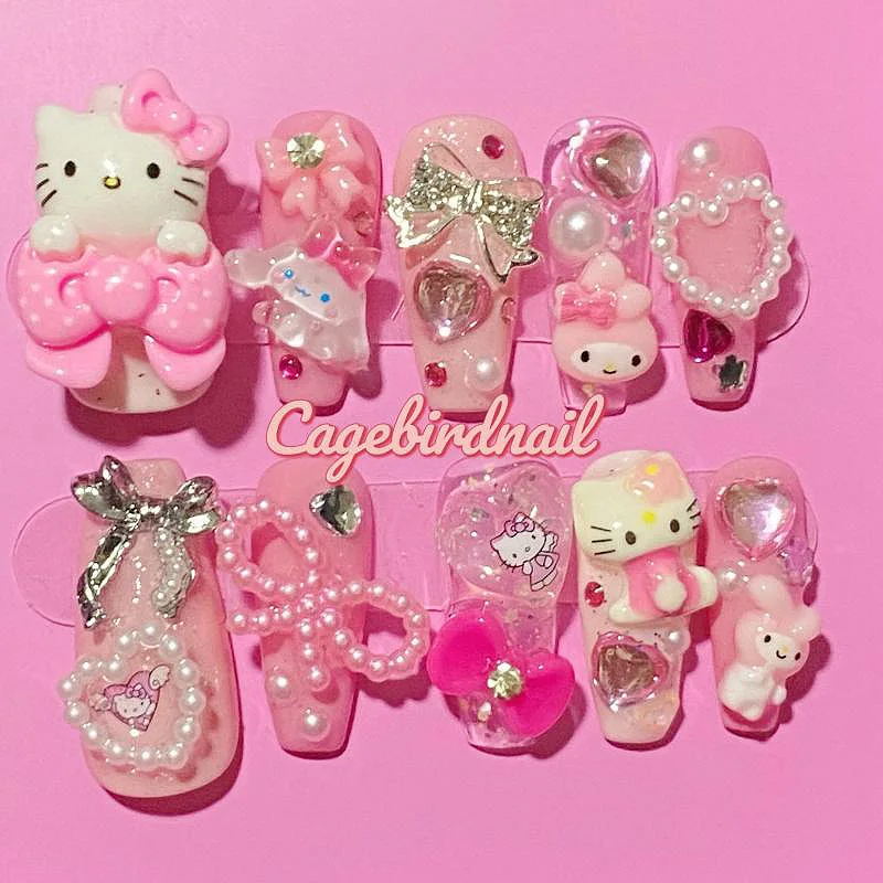 

Diy Sanrioed Hello Kitty Cinnamoroll мультфильм Y2k трехмерное украшение Стразы милые носимые наклейки для ногтей