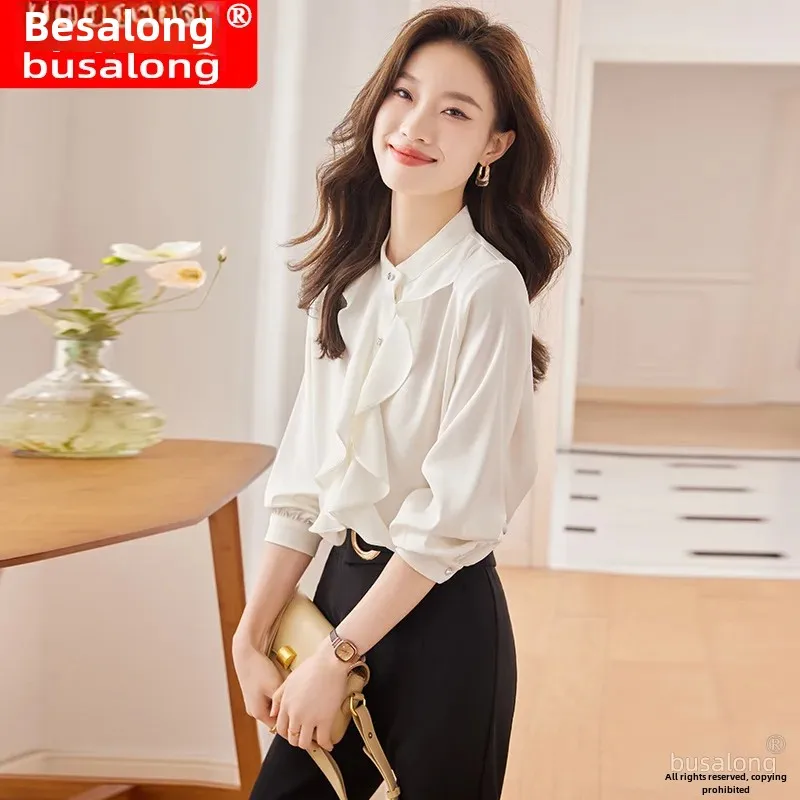 Новинка 2023 женская рубашка с длинным рукавом профессиональная облегающая