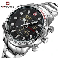 naviforce fashion sports chronograph watch for men military waterproof backlight digital wristwatches stainless steel male clock