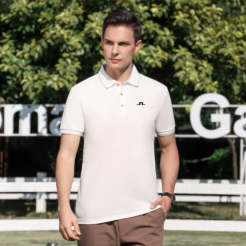 

New Designer J Lindeberg Summer Mens Golf Polo Shirts with Short Sleeve Turn Down Collar Casual Tops Fashions Top Clothing