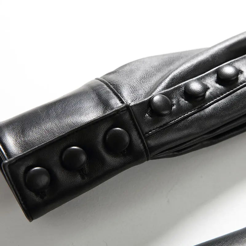 High End 2022 Spring New Sheepskin Coat Half Sleeves Women's Black Real Leather Long Windbreaker Classic Loose Office Jacket