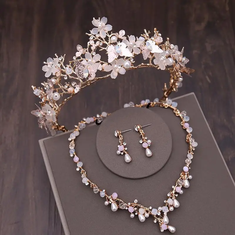 Costume Crystal Bridal Jewelry Sets For Women Diadem Crown Wedding Necklace Sets Earrings Bride Tiaras Set Prom Headdress