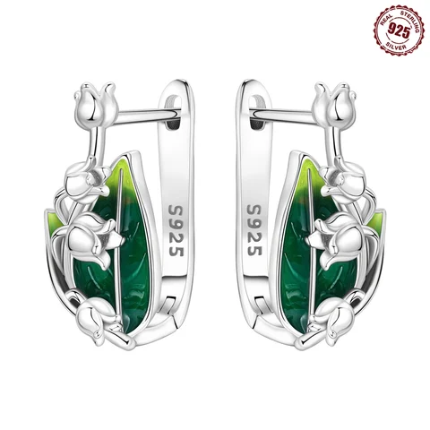 Серебряные серьги-кольца с лилиями