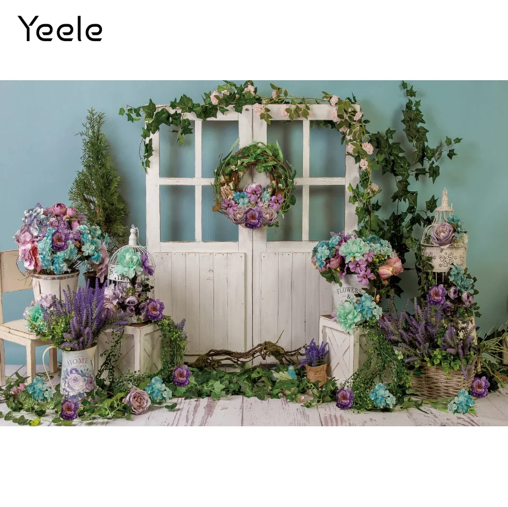 

Yeele Spring Easter Photocall Wood Door Green Leaves Photography Backdrop Photographic Decoration Backgrounds For Photo Studio