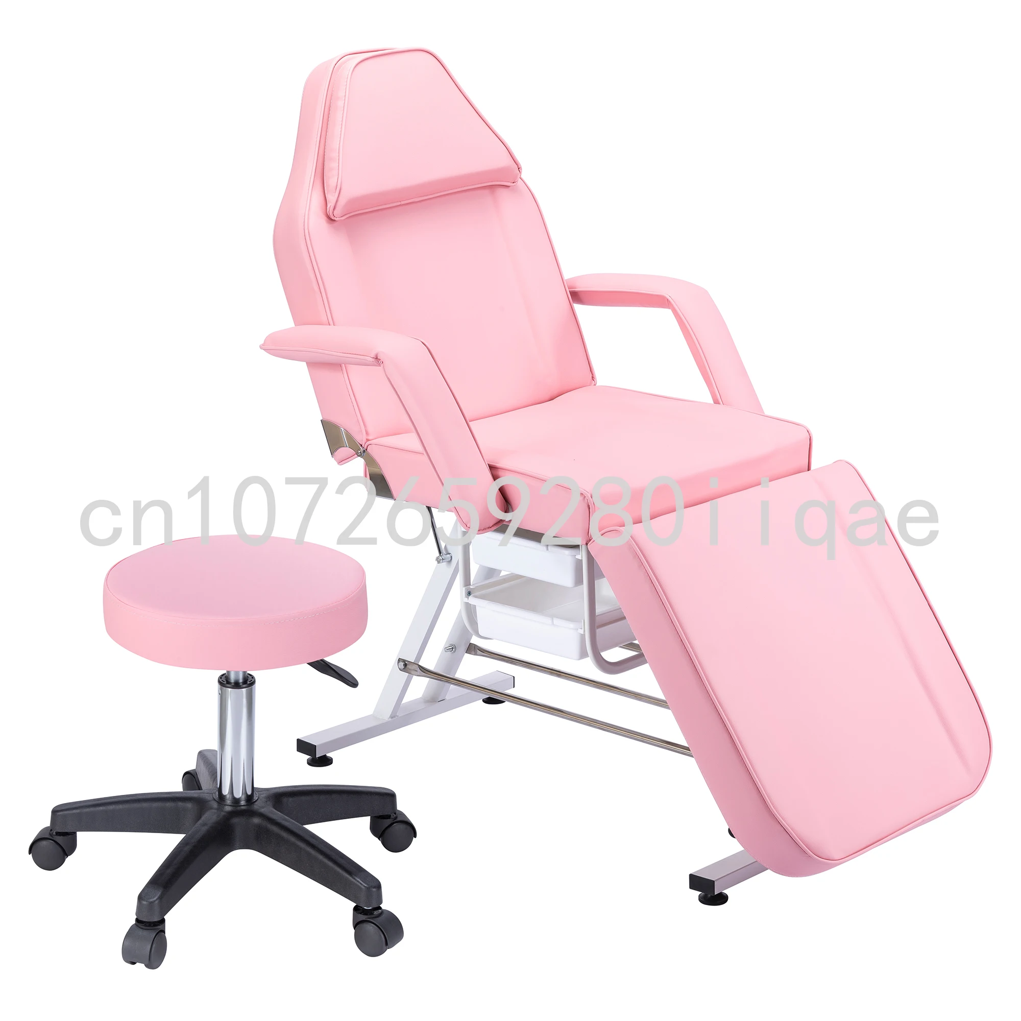 

Salon Tattoo Chair W/2 Trays&1 Stool Multi-Purpose Esthetician Bed 3-Section Facial Bed Table Adjustable Barber Spa