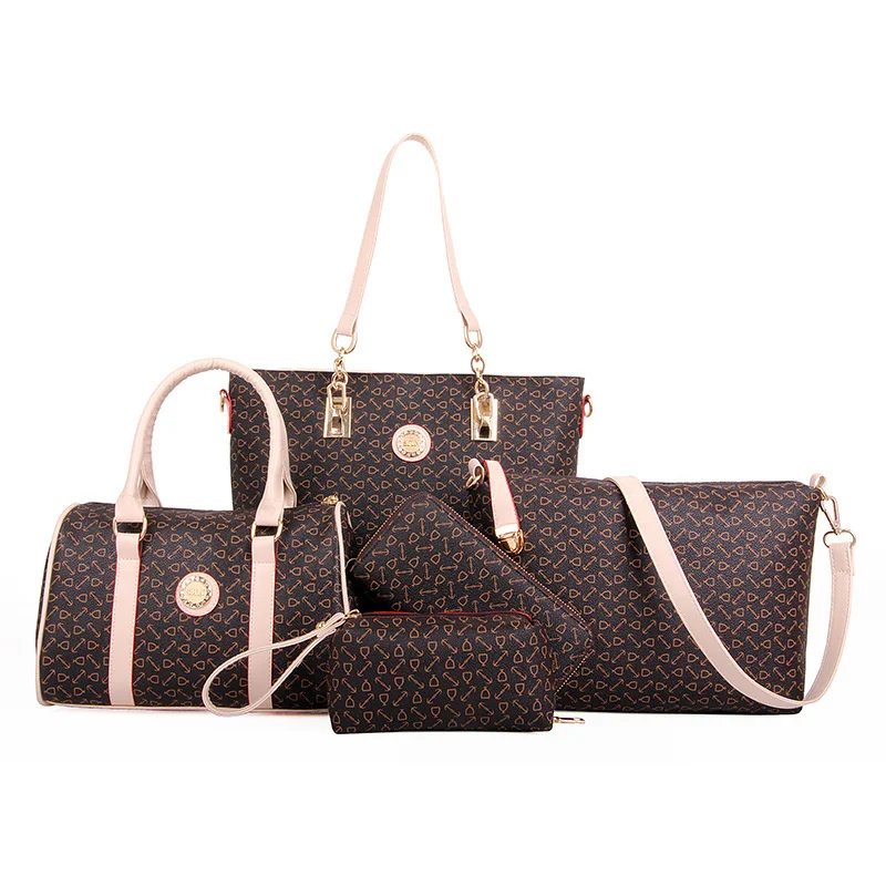 

Набор женских сумок 5 шт., мессенджеры на плечо с зеркальным принтом в виде сетки, портмоне от известного бренда