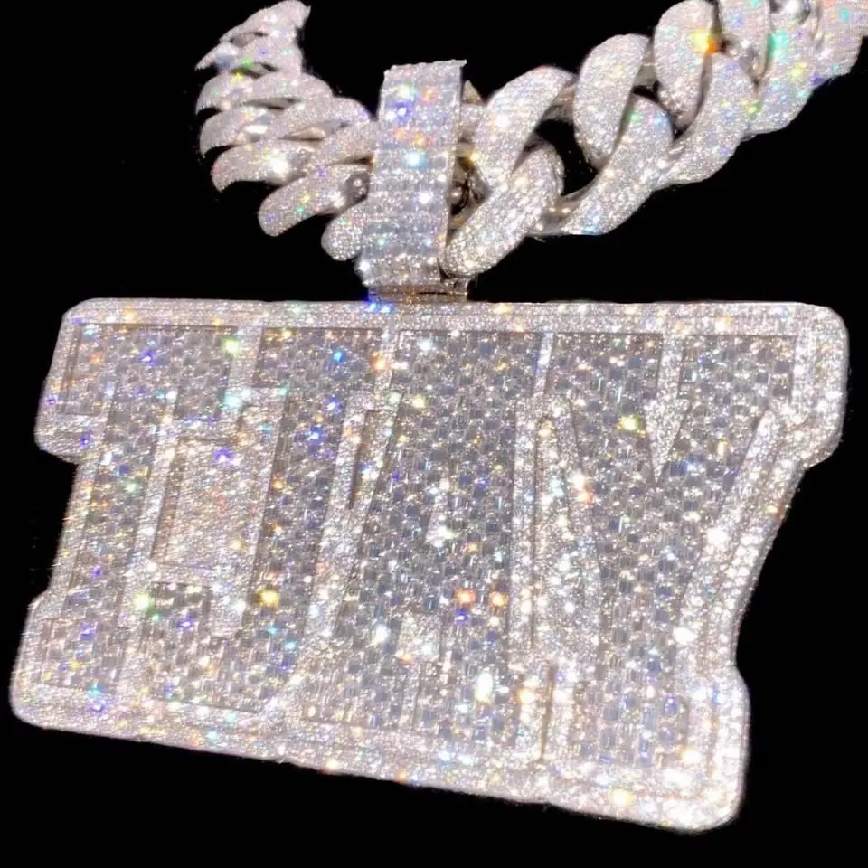 

Hip Hop Jewelry Mens Iced Out Custom Letter Pendant 925 Sterling Silver VVS Moissanite Diamond Number Name Initial Logo Pendant