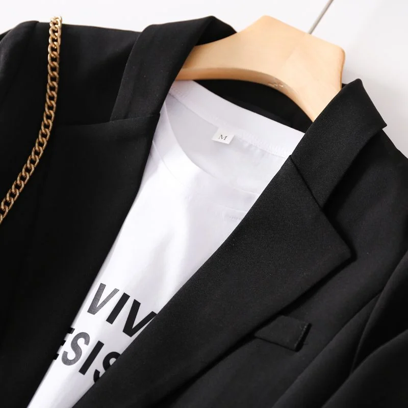 Black Blazer Coat Women's Spring and Autumn 2023 New Korean British Style Blazer Temperament Versatile Casual Long Sleeved Top